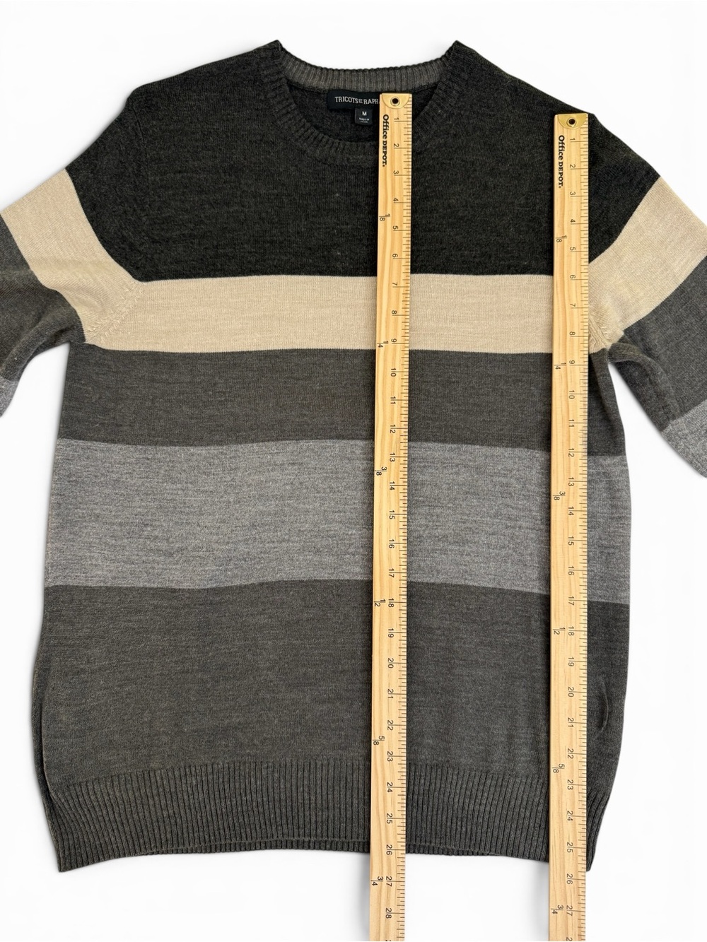 Tricots St. Raphael Gray, Brown & Cream Striped Crewneck Sweater - Picture 5 of 9